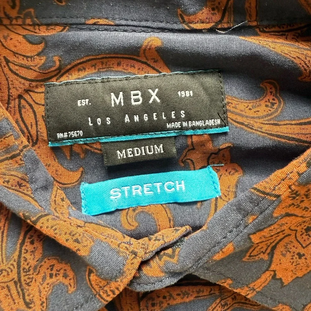 NWT MBX Men's Medium Western Floral Button Down Long Sleeve Shirt Stretch Rayon - Picture 5 of 6